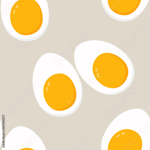 Seamless Boiled Egg Pattern Vector on Beige Background