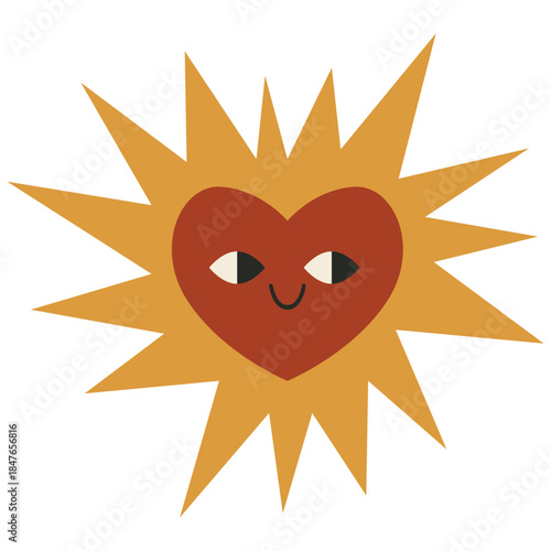 Heart-Shaped Sun with Smiling Face Vector Illustration. Showcasing a unique combination of warmth and love. Perfect for creative projects and spreading positivity.