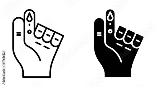 Medical test icon showing a hand with a blood sample being taken from the index finger