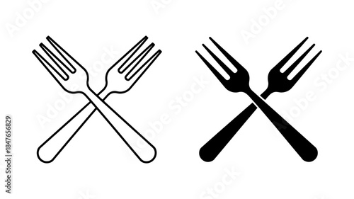 Crossed forks icon representing dining, restaurant, and cutlery in black and white