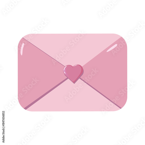 Stylized pink envelope with a glossy heart seal and soft rounded shapes. Sweet romantic artwork perfect for Valentine s themes, greeting cards, stickers, posters, invitations, and love themed designs