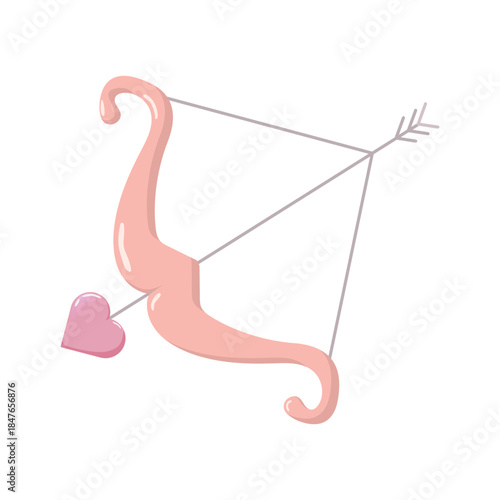 Stylized pink bow with a glossy heart tipped arrow drawn and ready to shoot. Whimsical romantic artwork perfect for Valentine s themes, greeting cards, stickers, posters, invitations, and love themed