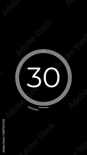 Thirty five seconds circular countdown timer animation from thirty five to zero seconds on black background. High-quality 4K