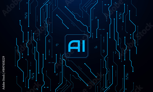 Artificial Intelligence ,AI chipset on circuit board, futuristic Technology Concept	
