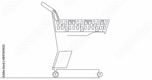 Self drawing line animation E-mail sign in a shopping cart Internet shopping continuous one single line drawn concept video