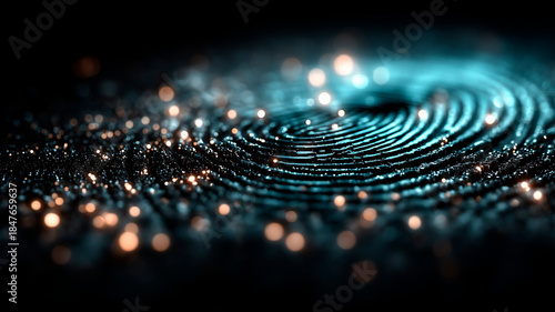 Biometric Authentication Fingerprint with Glowing Particles, Cybersecurity and Digital Identity Protection Concept