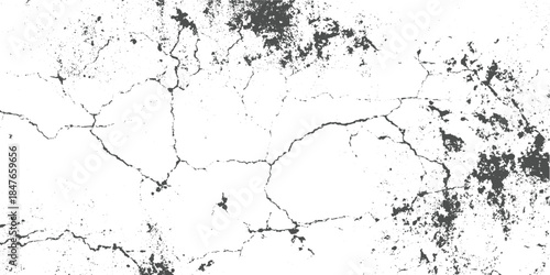 Cracked concrete texture with dark gray splatters and lines on white background grunge wall