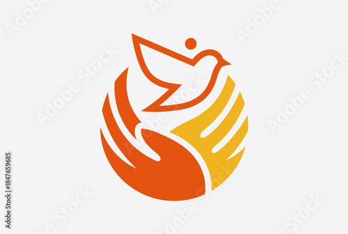 A logo featuring a dove and hands, symbolizing hope, peace, and humanitarian values.