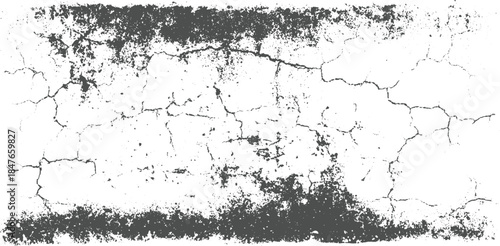 Cracked dry earth texture with dark grey distressed pattern on white background grunge