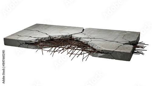Broken Concrete Slab Showing Rebar Structure © vadosloginov