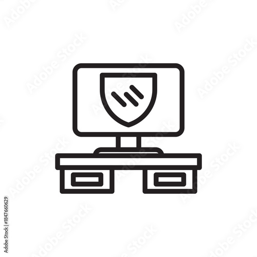 Workplace IT policy icon symbolizing cybersecurity, acceptable use, and computer protection, representing HR digital conduct, information security management, technology governance, and risk strategy.