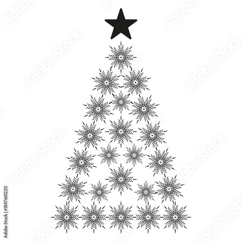 Creative black vector Christmas tree isolated white background. Elegant Christmas tree from snowflake template design. Perfect XMAS art template design. EPS 10