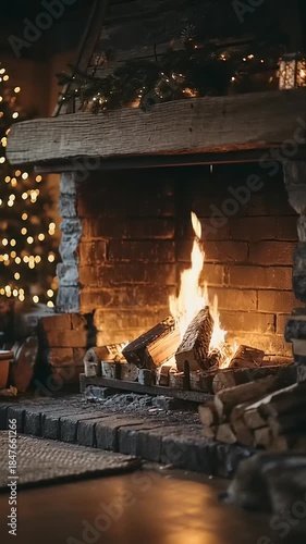 Cozy Fireplace Ambiance - Warmth and Holiday Lights.