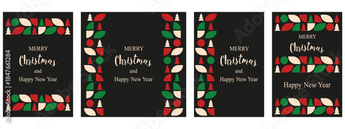 Trendy Geometric Merry Christmas and Happy New Year vector greeting card set. Modern Christmas poster cover collection with Geometric shapes Perfect XMAS background pack. EPS 10