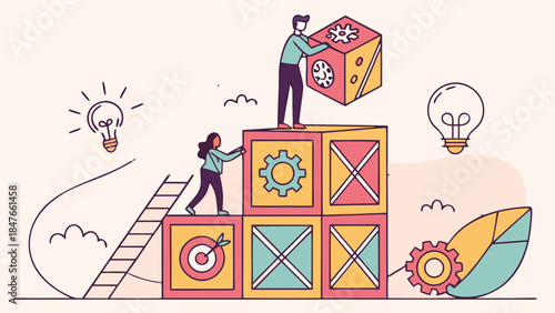 Business Strategy Concept: Team Building Blocks for Growth and Innovation