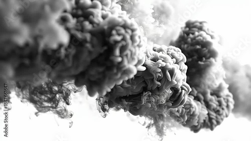 Dramatic Black Smoke Plumes Rising Against White Background - Stock Footage.