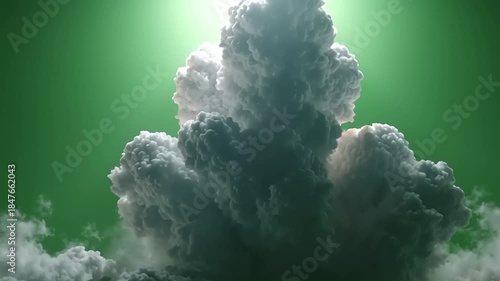Dramatic Mushroom Cloud Formation Against a Green Background.