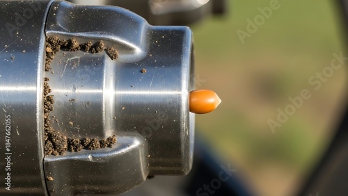 Oak Seedling emerging from agricultural planting equipment for reforestation