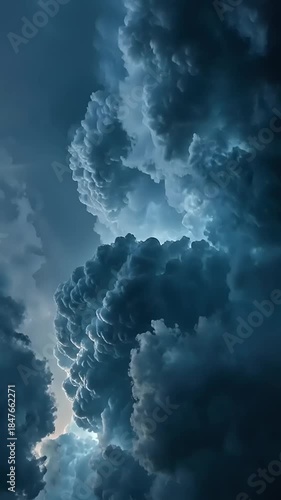 Dramatic Sky - A Vertical View of Towering Storm Clouds.