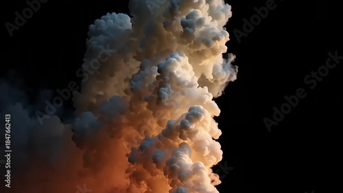 Dramatic Smoke Plume Against Black Backdrop - A Visual Spectacle.