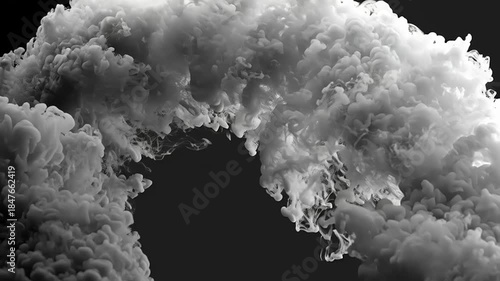Dramatic Smoke Cloud Formation on Black Background Visual.