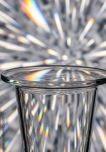Refracting light in clear glass displaying a rainbow prism effect
