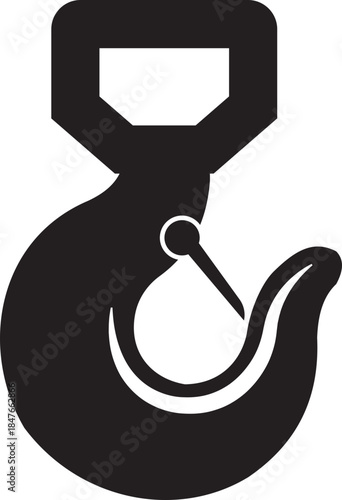 Lifting hook icon, crane, industrial lifting equipment symbols, heavy duty load , shackle and safety latch variations in solid and outline vector illustration isolated on transparent background
