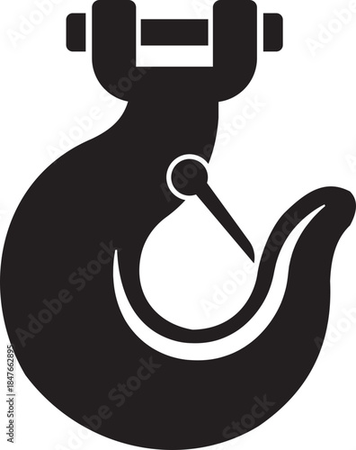 Lifting hook icon, crane, industrial lifting equipment symbols, heavy duty load , shackle and safety latch variations in solid and outline vector illustration isolated on transparent background