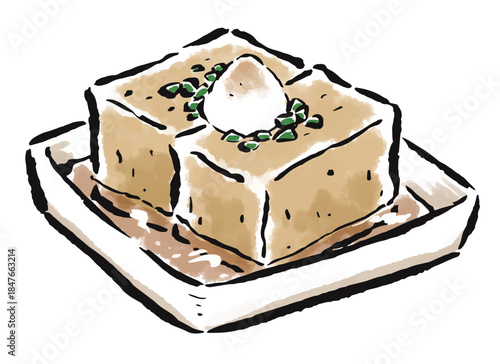 揚げ出し豆腐　筆タッチ手描きイラスト
