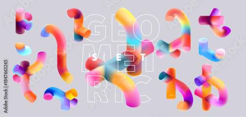  Set of colorful cylindrical geometric shapes. Collection cylinders for abstract geometrical design.