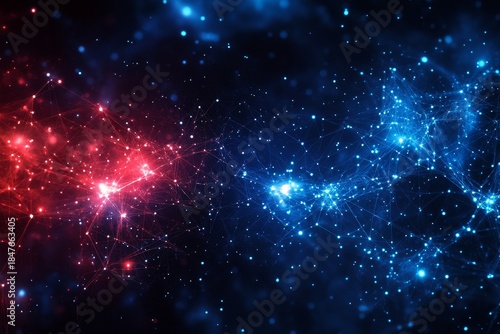 Blue and red social network interface, illustrating the interconnected nature of online platforms in a dynamic visual format, Generative AI