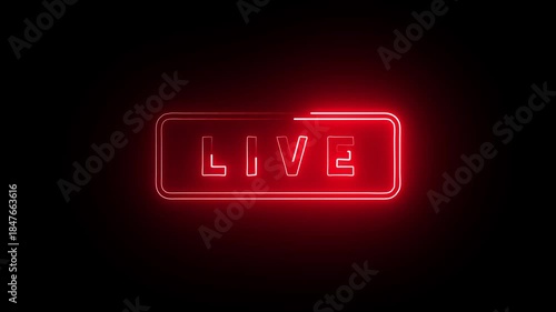 Neon glowing live text on black background.