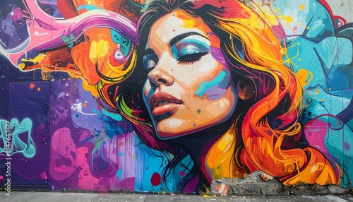 Colorful Urban Mural Featuring Woman’s Portrait