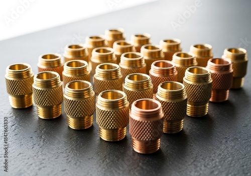 Symmetrical arrangement showcasing an assortment of polished metal hardware