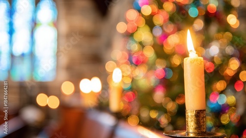 Wallpaper Mural Candlelight glows in church with Christmas tree during holidays Torontodigital.ca