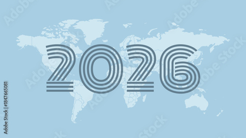 2026 World map infographic symbol. International illustration vector sign. Global element for new year, business, presentation, web design,infogrphics, media, news, blog, report