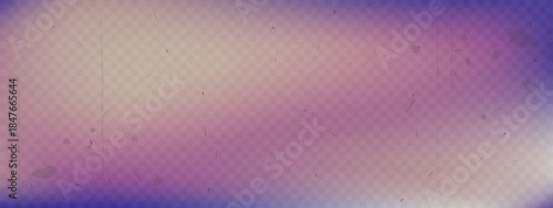 Vintage film overlay texture with a color gradient of muted beige and purple, magenta with dust, scratches, and grain artifacts, set on a transparent background