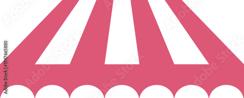 Awning tent canopy striped roof, sunshade on transparent background . Cafe, shop or restaurant front view curtain. Rain protection awning for franchise stores. 