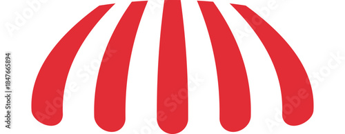 Awning tent canopy striped roof, sunshade on transparent background . Cafe, shop or restaurant front view curtain. Rain protection awning for franchise stores. 
