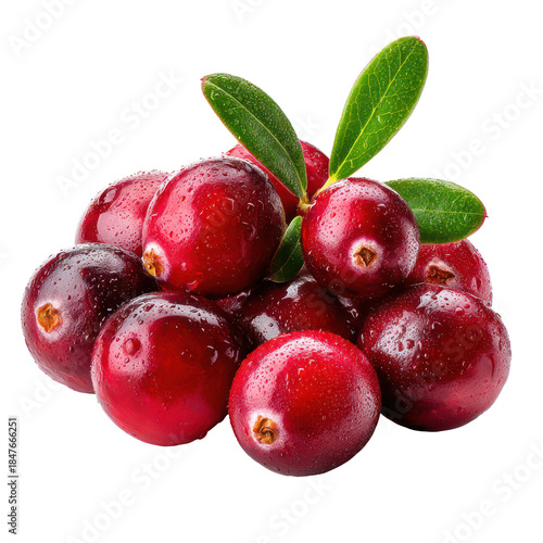 Wallpaper Mural Vibrant pile of fresh red cranberries with green leaves and sparkling water droplets isolated on transparent background Torontodigital.ca