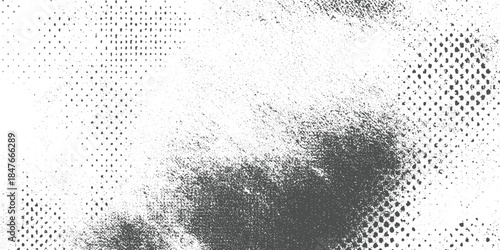 Black and white textured background with scattered dots and halftone patterns grunge