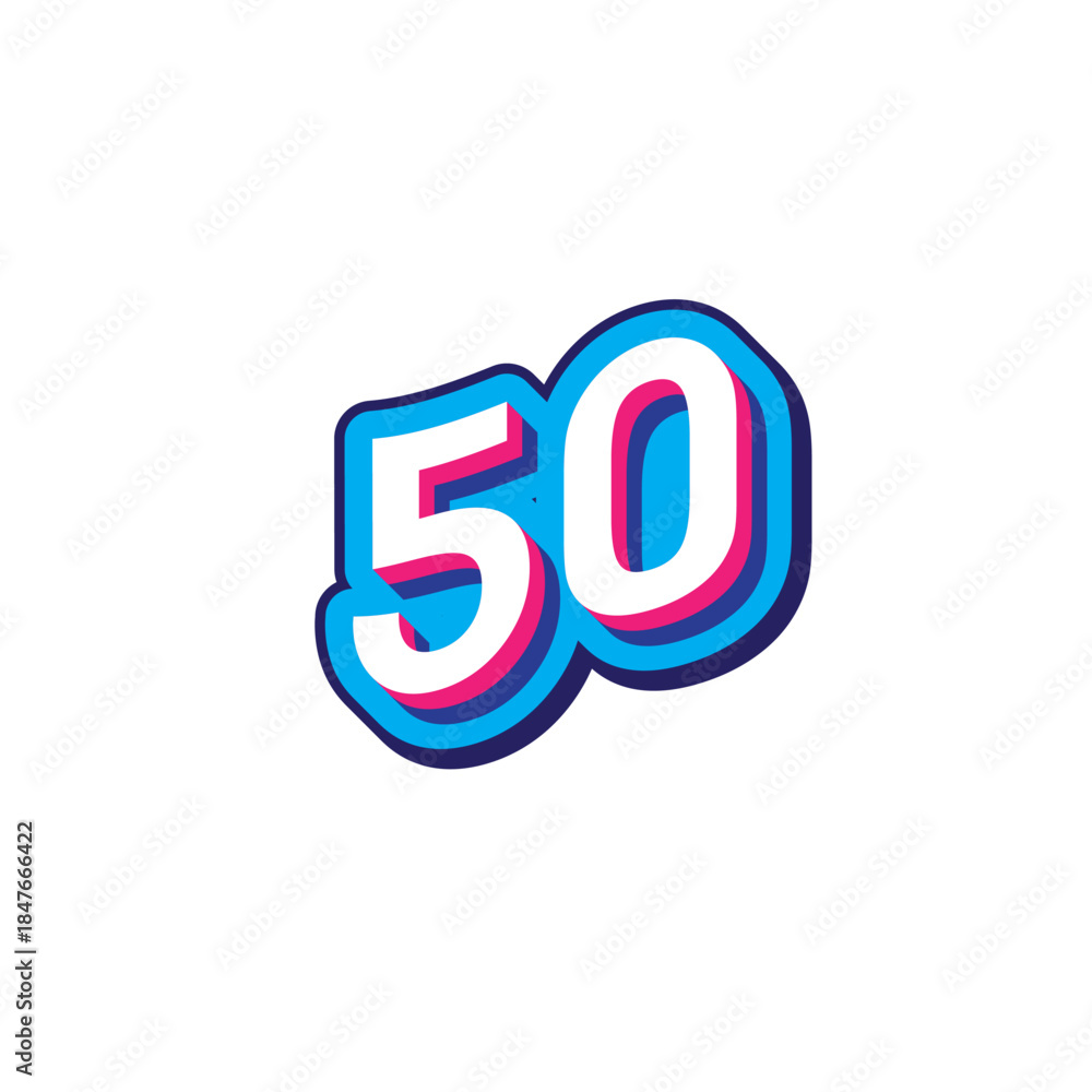 Obraz premium Illustration of the number with modern typography in bright blue, white, and pink colors on a white background. Suitable for celebration concepts, achievements, anniversaries, and milestones themes.