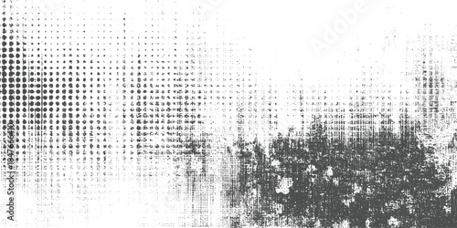 Black and white halftone pattern with textured dark area abstract background