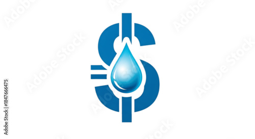 Symbol of currency and water droplet representing the value of hydration and resources