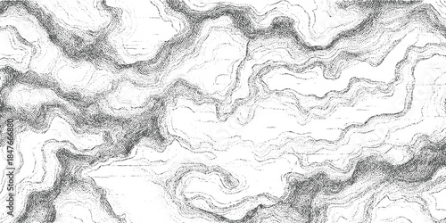 Abstract topographic map pattern with swirling gray lines and dots on white background