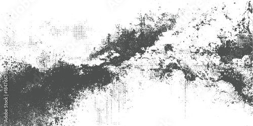 Dark gray textured grunge overlay with halftone dots and lines on white background