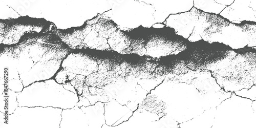 Dark gray cracks on a white textured surface abstract background black broken cement