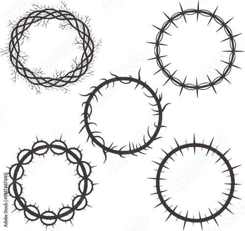 Five Intricate Black Thorn Crown White thorns crowns