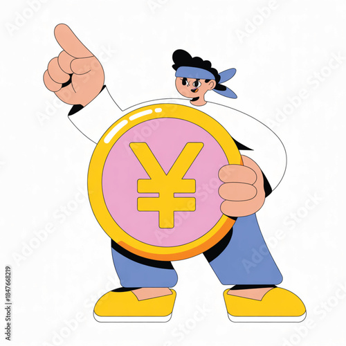 Financial Maestro: An illustrated character stands prominently, proudly displaying a large currency coin, a testament to the individual's commitment to financial expertise and wealth accumulation.