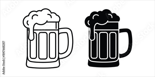 Detailed set of beer mug icons for pub alcohol and celebrations